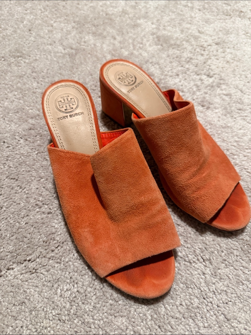 Tory Burch Burnt Orange Suede Slide Mules